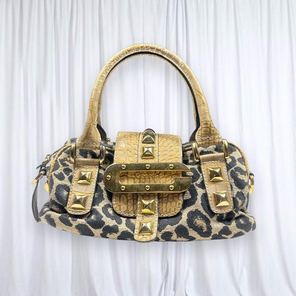 GUESS Leopard Print Mini Bag Gold Studded Hardware Vintage Y2K